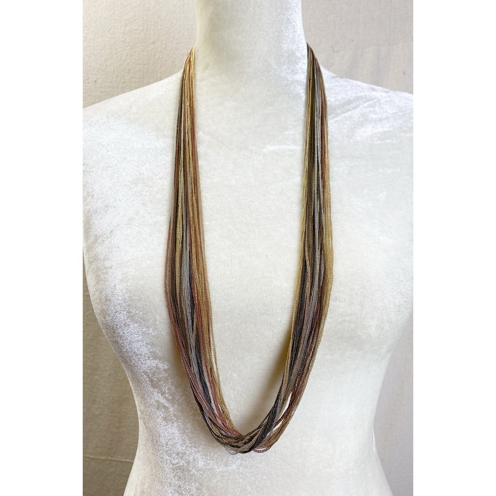 X Long Mixed metals 30 strand Chain Necklace Liquid Metal